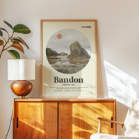 Bandon Oregon Mid Century Print, Oregon Coast Wall Art, Retro Travel Poster, PNW Decor