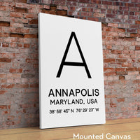 Annapolis, Maryland with GPS Coordinates Minimalist Art Print