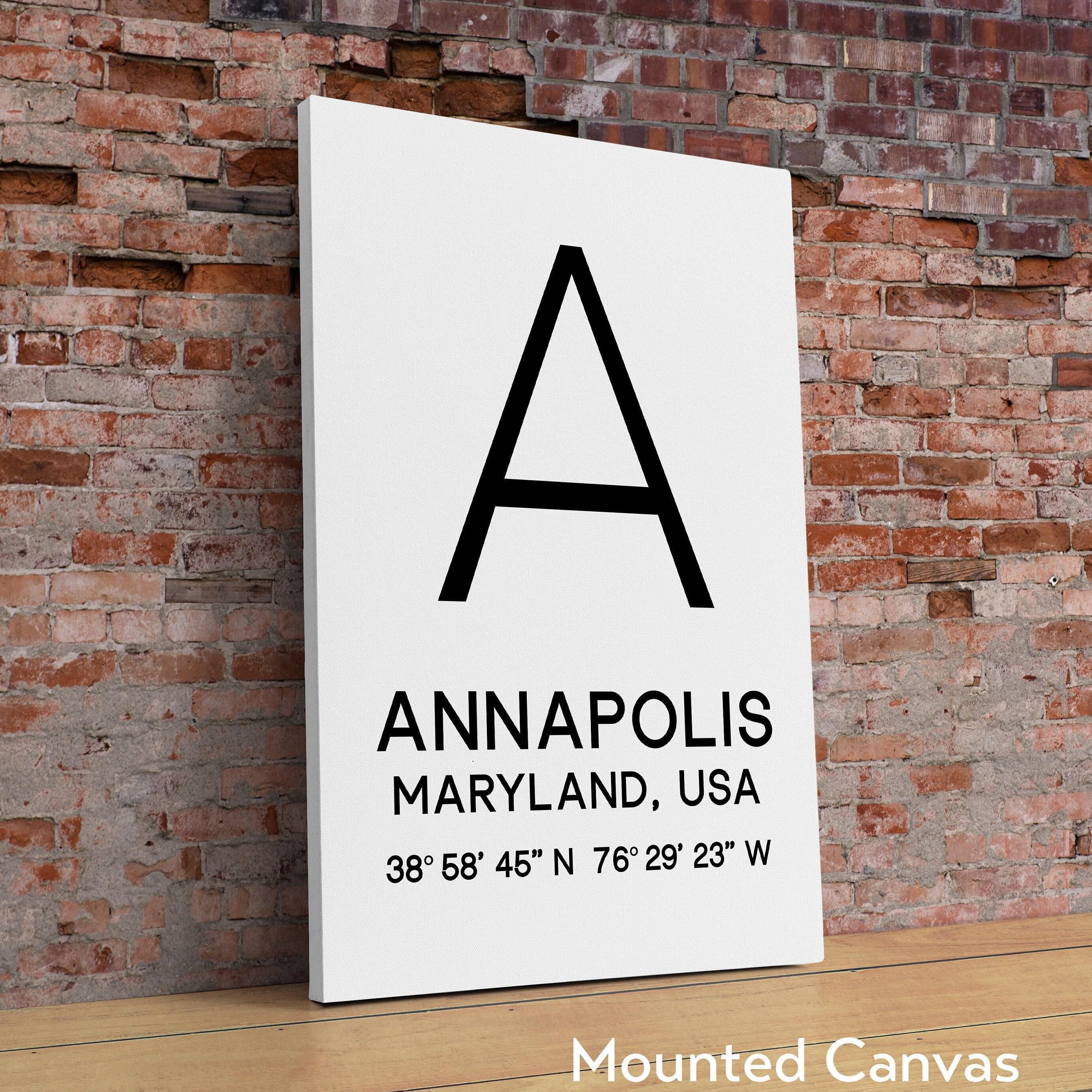 Annapolis, Maryland with GPS Coordinates Minimalist Art Print