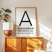 Albuquerque New Mexico Wall Art, GPS Coordinates Print, City Typography, Travel Decor