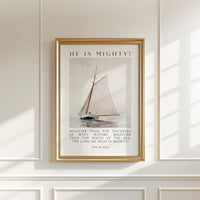 Psalm 93:4 Wall Art,  He Is Mighty Scripture Print,  Christian Nautical Typography Artwork for Home & Church Décor