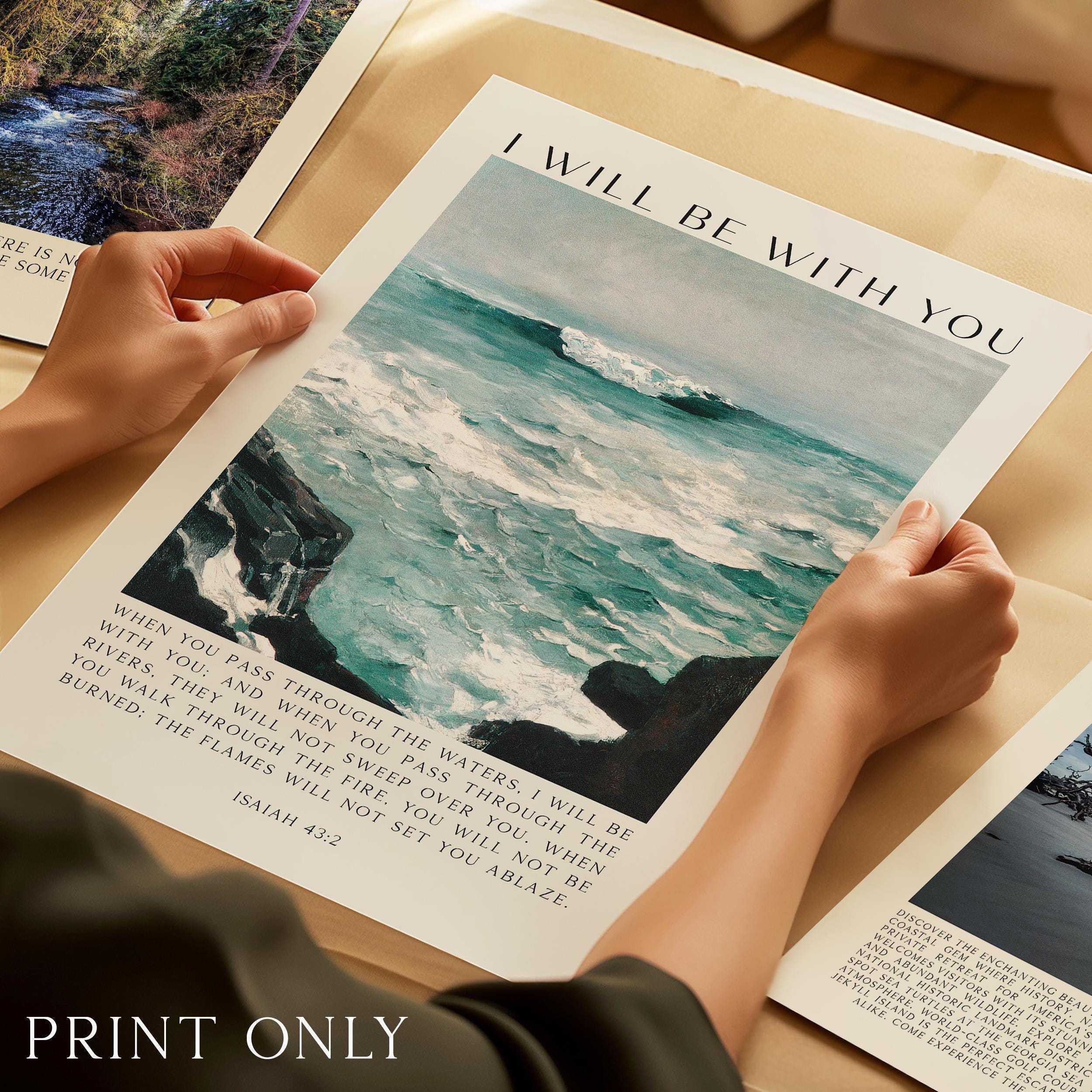 Christian Wall Art, Isaiah 43:2 Scripture Print, Winslow Homer Seascape, I Will Be With You
