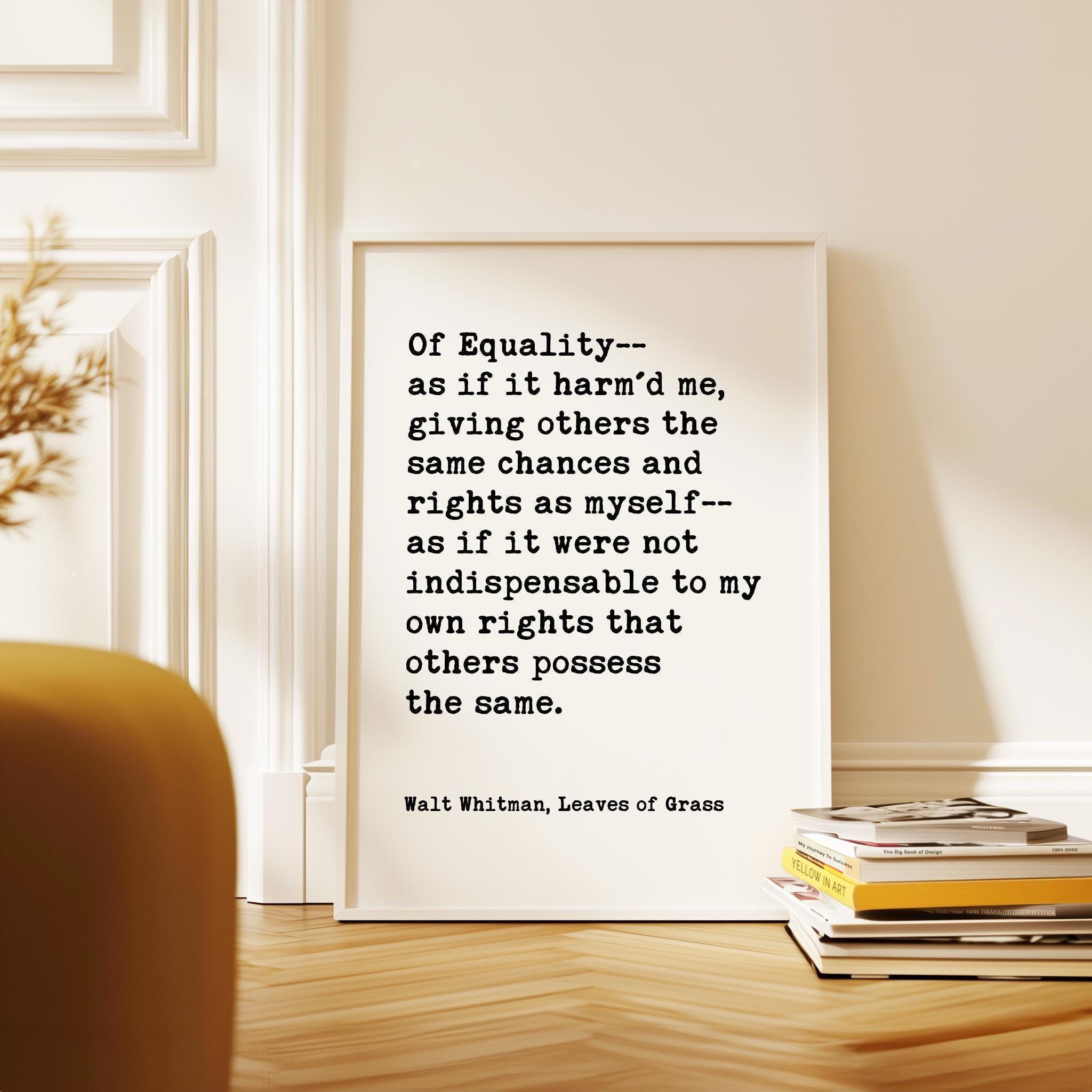Walt Whitman Equality Quote,  Leaves of Grass,  Typography Wall Art