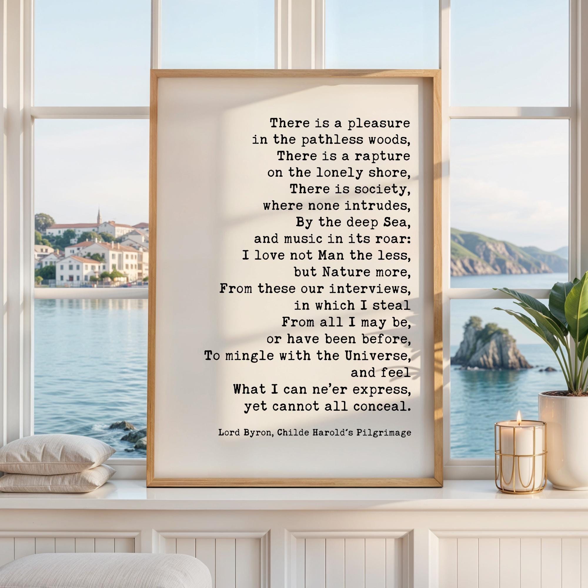 Lord Byron Quote Print “There Is a Pleasure in the Pathless Woods” Wall Art,  Nature Lover