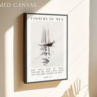 Fishers of Men Wall Art,  Mark 1:17 Scripture Print,  Christian Nautical Typography Artwork for Home & Church Décor