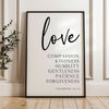 Love, Compassion, Kindness, Humility, Gentleness, Patience, Forgiveness,  Colossians 3:12•14,  Typography Art Print,  Weddings,  Baptisms