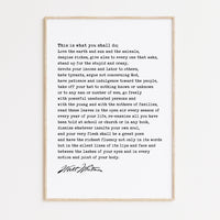 Walt Whitman Quote - This is what you shall do; Love the earth and sun and the animals... Typography Art Print, Leaves of Grass