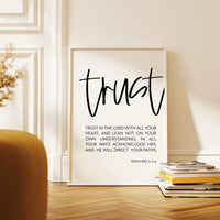 Trust in the Lord Wall Art, Proverbs 3 5-6 Scripture Print, Christian Decor, Bible Verse