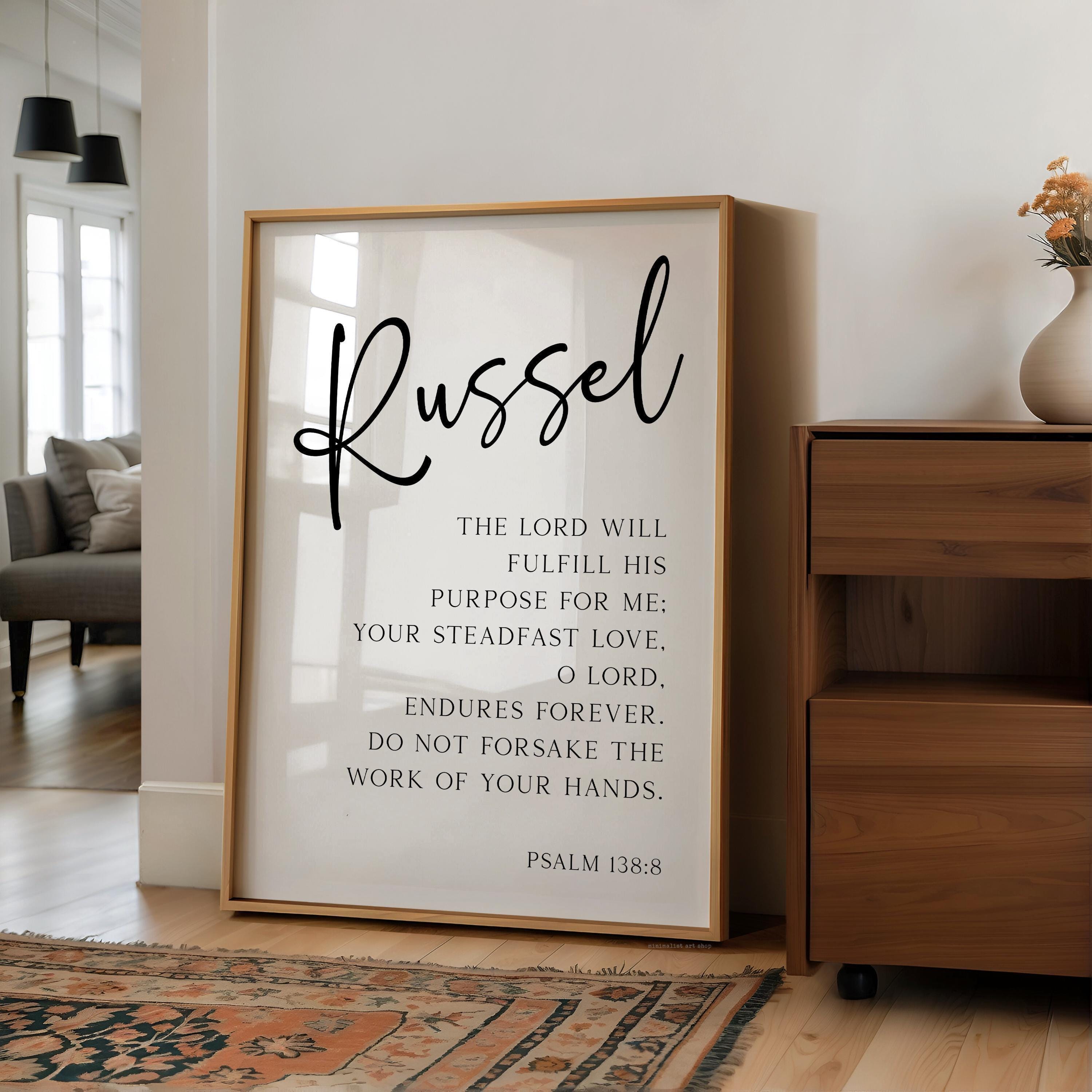 The Lord Will Fulfill His Purpose For Me,  Psalm 138:8,  Personalized Typography Art Print