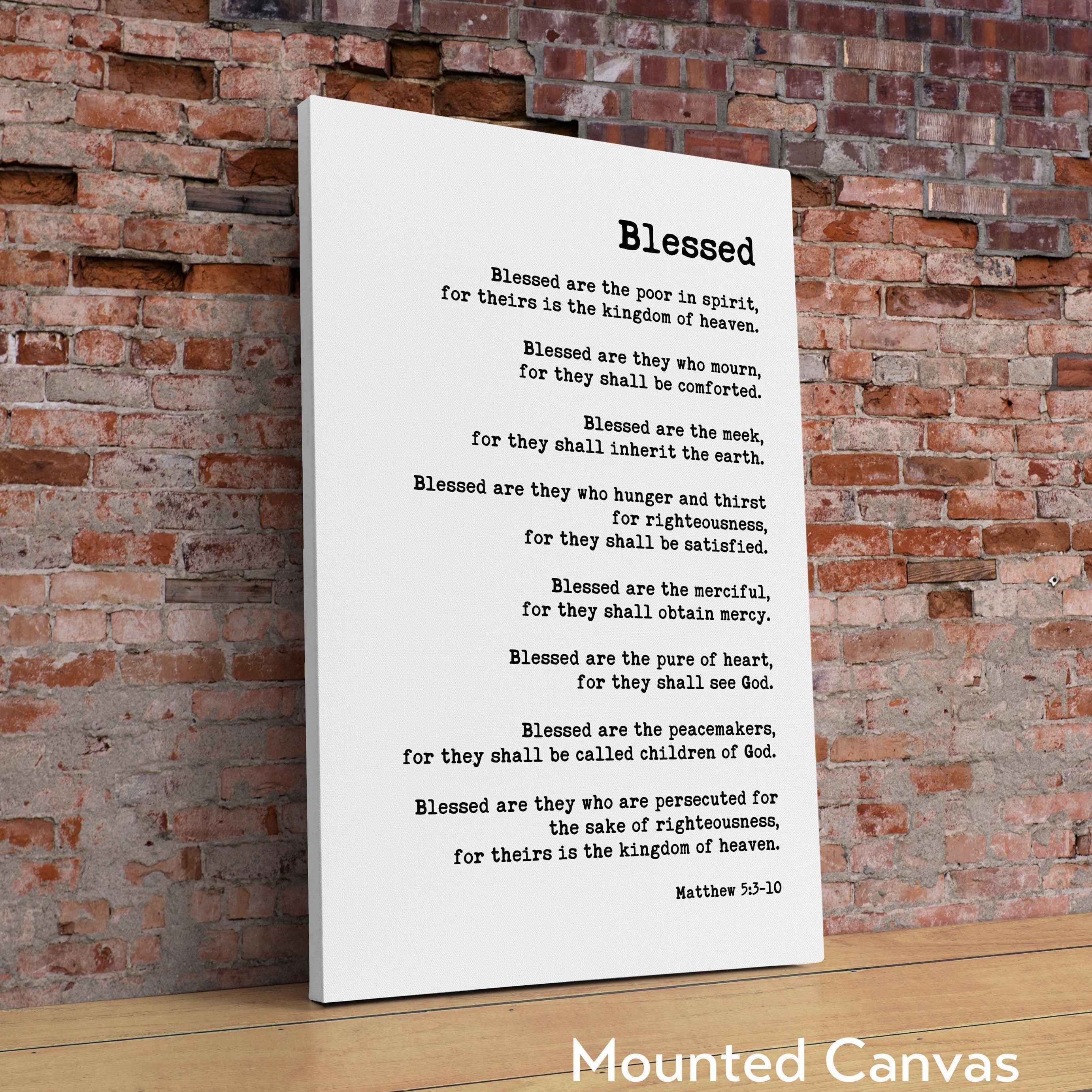 Beatitudes Print, Matthew 5:3-10 Scripture Typography Wall Art