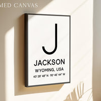 Jackson, Wyoming with GPS Coordinates Minimalist Typography Art Print,  Tetons,  Travel,  Ski