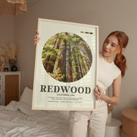 Redwood National Park Print, California Travel Art, Mid Century Modern Wall Decor