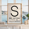 San Antonio, Texas Wall Art, GPS Coordinates Print, City Typography, Travel Decor