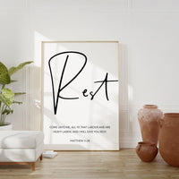 I Will Give You Rest Bible Verse Art, Matthew 11 28 Scripture Print, Christian