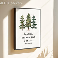 Be Still and Know That I Am God Print, Psalm 46:10 Wall Art, Christian Home Decor, Watercolor Trees