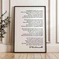 I Wandered Lonely as a Cloud Poem,   William Wordsworth Daffodils Poetry,  Typography Art Print (1804)