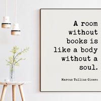 Marcus Tullius Cicero Quote,  A room without books is like a body without a soul. Typography Art Print - Bibliophile - Gift