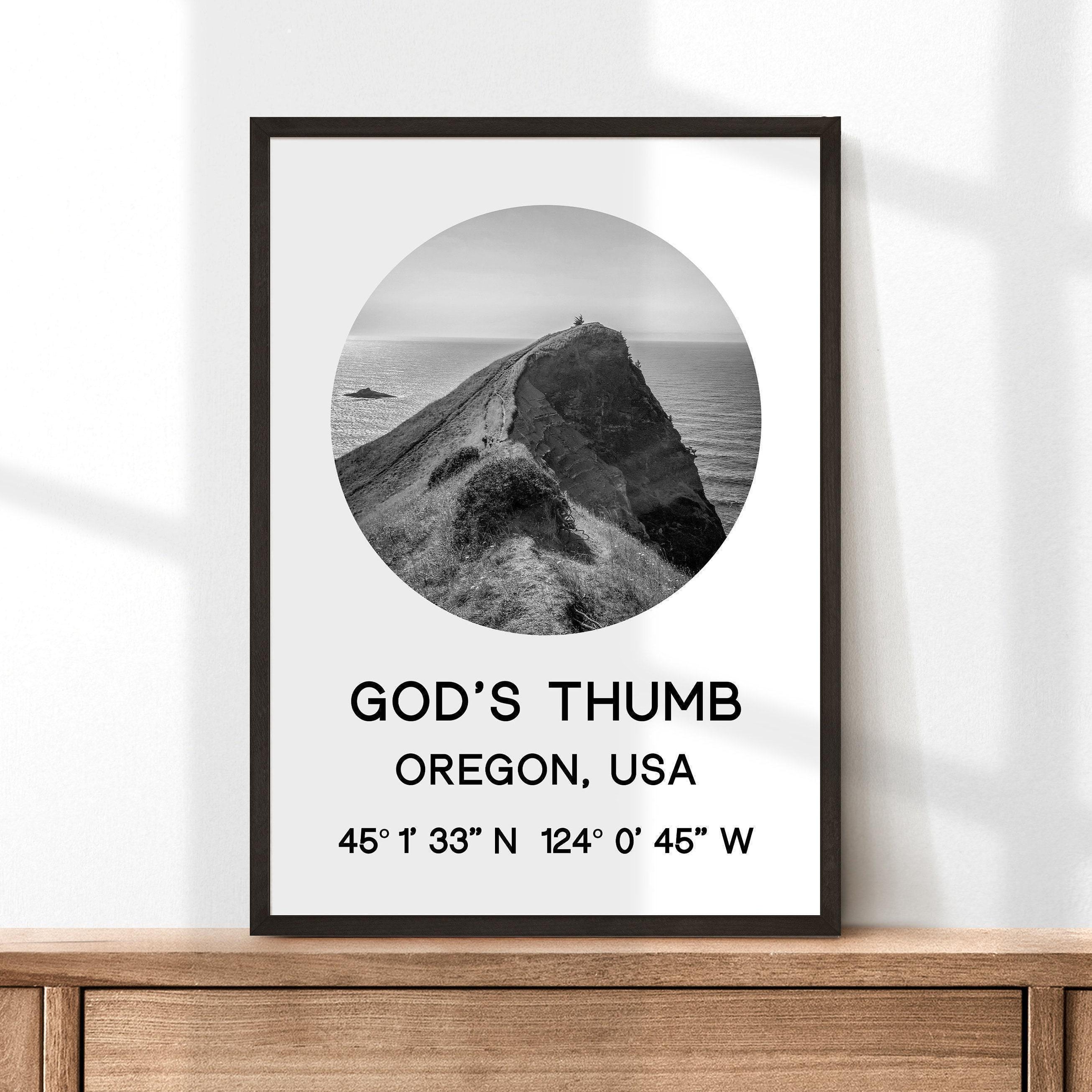 God's Thumb, Oregon with GPS Coordinates Art Print,  Travel - Explore - Hike - Nature