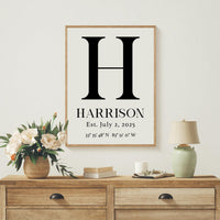 Personalized Family Monogram Sign with Name, Established Date, GPS,  Typography Art Print,  Great for Housewarmings, Anniversaries, Weddings