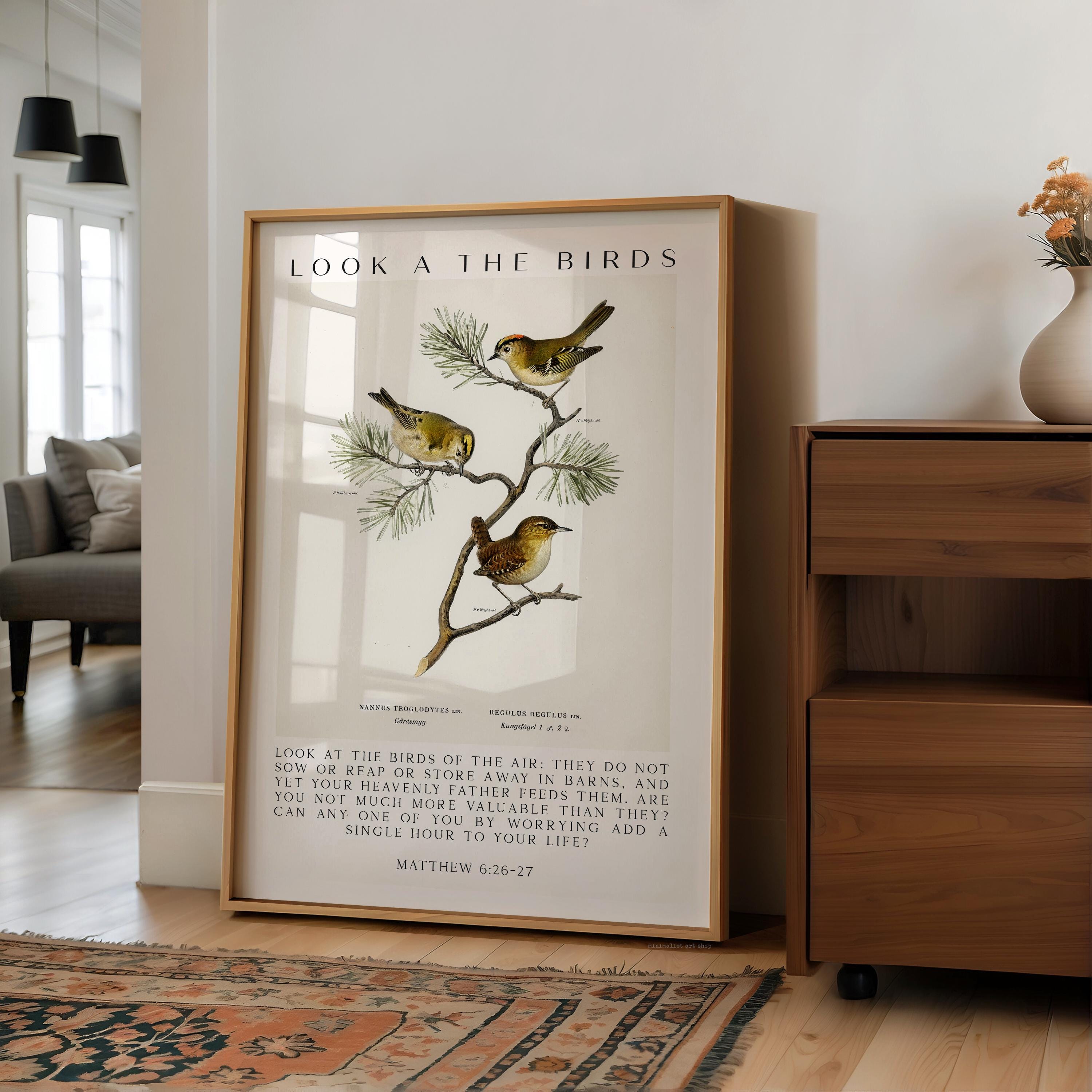 Matthew 6:26-27 Bible Verse Print – Look at the Birds Scripture Wall Art
