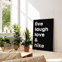 Live Laugh Love & Hike Typography Art Print,  Backpacking,  Camping,  Nature Lover,  Gift Ideas