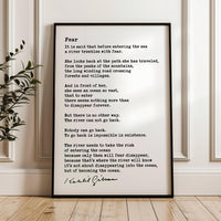 Fear,  It Is Said That Before Entering The Sea - Kahlil Gibran Poem Typography Art Print