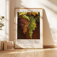 Fruit of the Spirit Bible Verse Wall Art,  Galatians 5:22–23,  Christian Typography Print with Grapes Painting