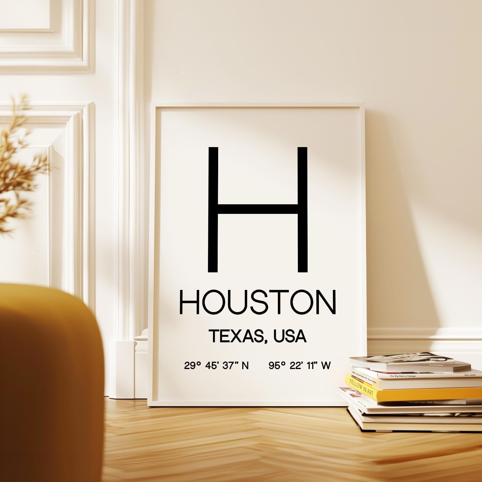 Houston, Texas with GPS Coordinates Typography Art Print,  Office,  Home Decor,  Restaurant,  Apartment,  Condo • Gift