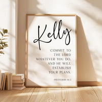 Commit to the Lord,  Proverbs 16:3,  Personalized Typography Art Print