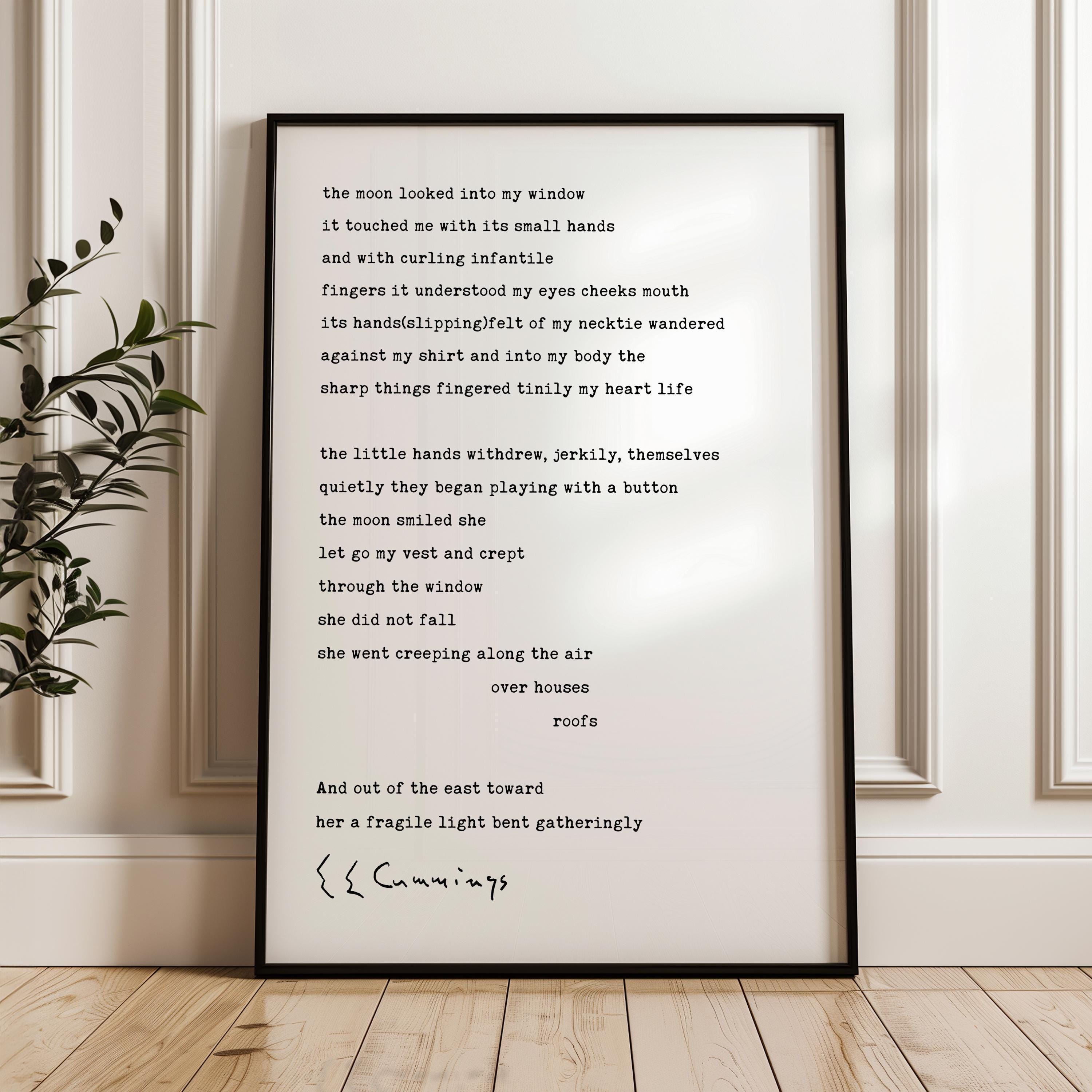 E E Cummings The Moon Looked Into My Window Print, Poetry Wall Art, Literary Typography Decor
