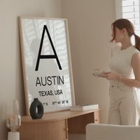 Austin, Texas with GPS Coordinates Typography Art Print