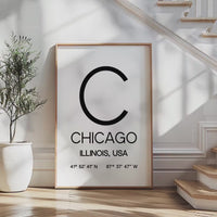 Chicago Illinois Print, Modern City Typography Decor, Minimalist Travel Art