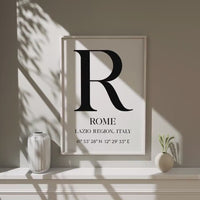 Rome, Italy with GPS Coordinates Minimalist Typography Art Print,  Lazio Region,  Travel,  Adventure