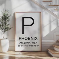 Phoenix, Arizona GPS Coordinates Art,  Minimalist Typography Print,  Travelers and Locals