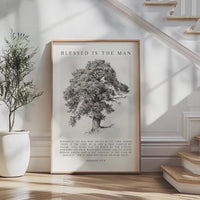 Blessed Is the Man Art Print,  Inspirational Jeremiah 17:7–8 Verse with Tree Illustration