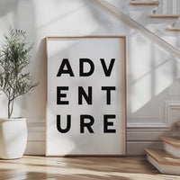 Adventure Typography Wall Art, Minimalist Black and White, Modern Travel Decor Print