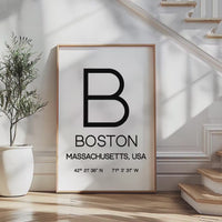 Boston Massachusetts Typography Print, Coordinates Wall Art, Modern Decor, Travel Gift