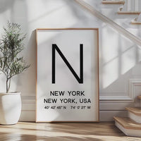 New York Typography Print, NYC Minimalist Wall Art, GPS Coordinates