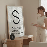 Seaside, Oregon with GPS Coordinates Minimalist Art Print,  Travel,  Coast