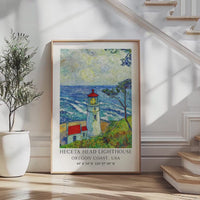 Heceta Head Lighthouse Wall Art: Oregon Coast Seascape,  Van Gogh Inspired