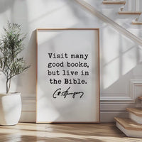 Charles Spurgeon Quote Print, Visit Many Good Books But Live in the Bible, Christian Art