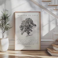 Rooted in Love Scripture Print,  Ephesians 3:17•19 Christian Wall Art with Tree Illustration