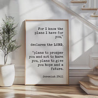 For I Know the Plans,  Jeremiah 29:11,  Typography Art Print