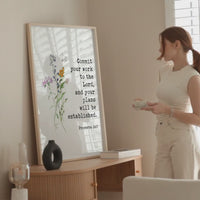 Proverbs 16:3 - Commit your work to the Lord, and your plans will be established. Typography Art Print with Wildflowers