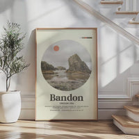 Bandon Oregon Mid Century Print, Oregon Coast Wall Art, Retro Travel Poster, PNW Decor