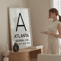 Atlanta, Georgia with GPS Coordinates Typography Art Print,  Minimalist Wall Art,  Travel