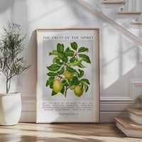 Fruit of the Spirit Typography Wall Art,  Galatians 5:22–23 Scripture Print,  Christian Botanical Plum Illustration Home Décor