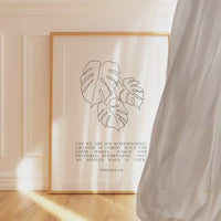 Ephesians 2:10 "For we are his workmanship, created in Christ Jesus for good works,..."  Typography Art Print,  Abstract Plant Leaves - BOHO