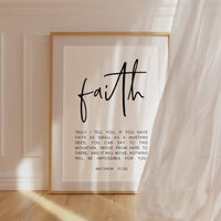 Matthew 17:20 Faith as Small as a Mustard Seed Art Print,  Religious Scripture - Bible Verse Art - Christian - Modern Wall Art