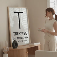 Truckee, California with GPS Coordinates Minimalist Art Print,  Travel,  Ski,  Sierra Nevada